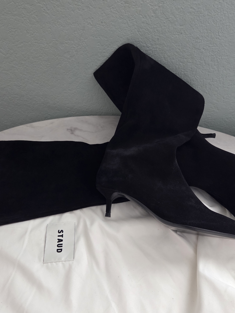 STAUD Black Suede Pointed-Toe Kitten Heel Boots - Picture 3 of 10